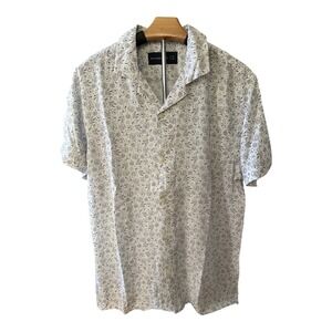 Abercrombie & Fitch Men  Short Sleeve Collar Shirt Novelty Print White M Viscose